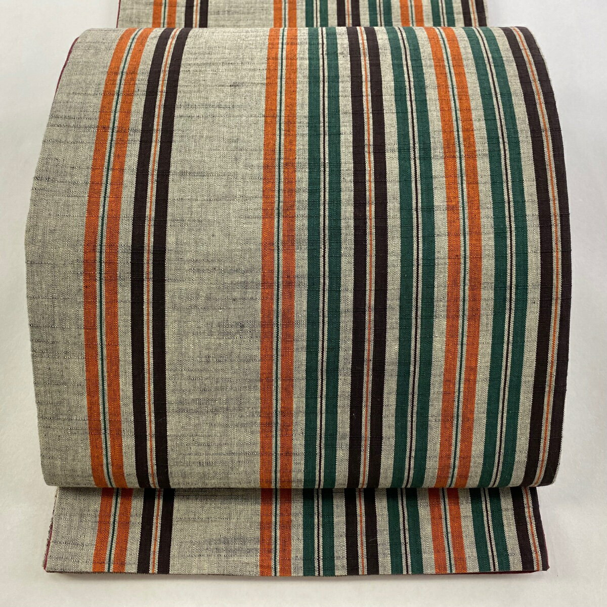 袋名古屋帯 優品 縞 灰色 正絹 【中古】