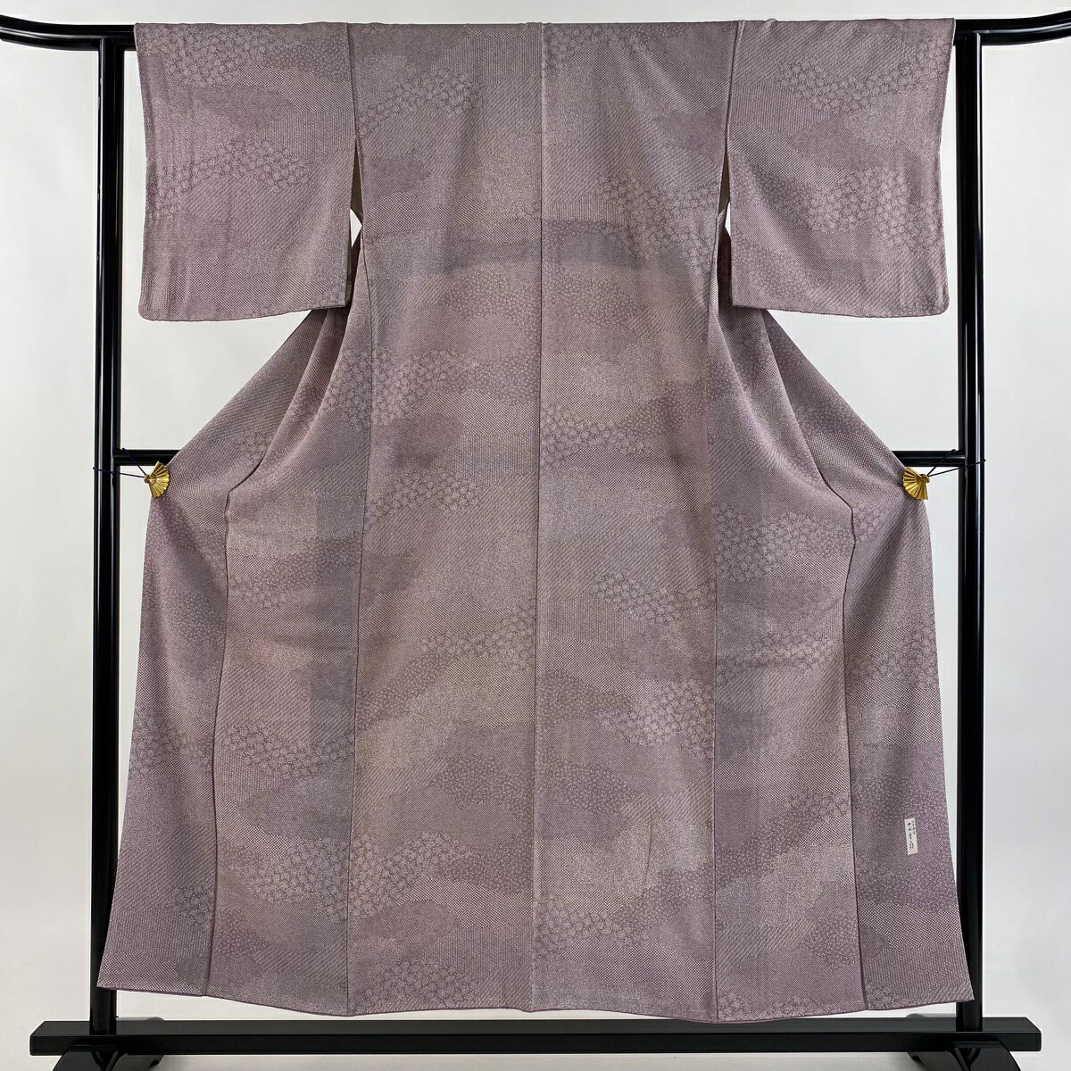 江戸小紋 身丈153cm 裄丈62.5cm S 袷 人間国宝 中村勇二郎 落款あり 寄せ柄 花 紫 正絹 名品 【中古】 msp50