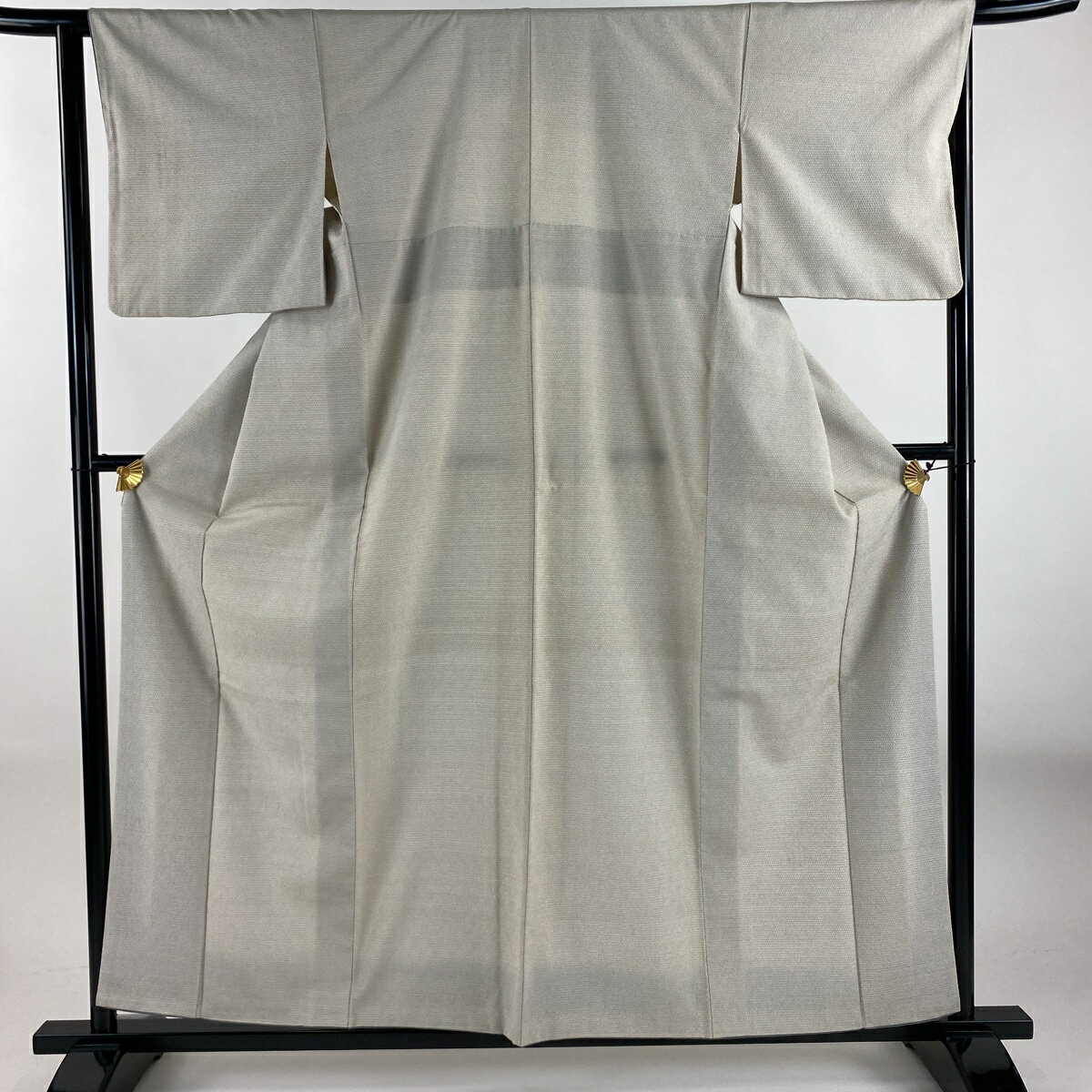 紬 身丈159cm 裄丈64.5cm M 袷 亀甲絣 灰色 正絹 秀品 【中古】