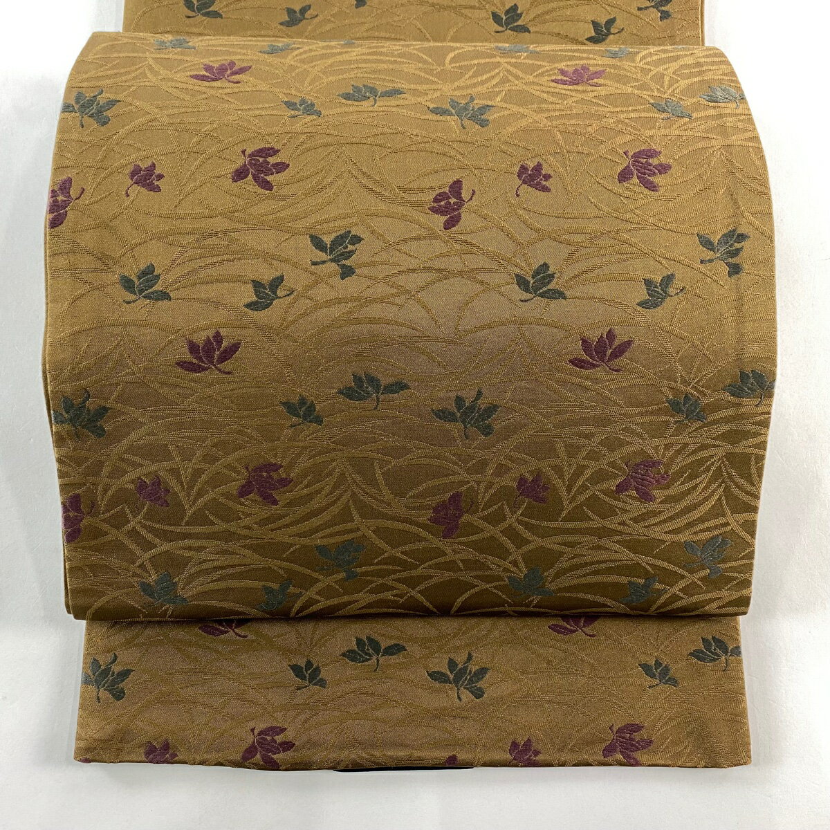 袋名古屋帯 秀品 こむさでもーど 草花 地紋 茶色 正絹 【中古】