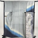 付下げ 身丈162.5cm 裄丈65.5cm M 袷 袋帯セット 地紋 裾ぼかし 灰色 正絹 秀品 【中古】