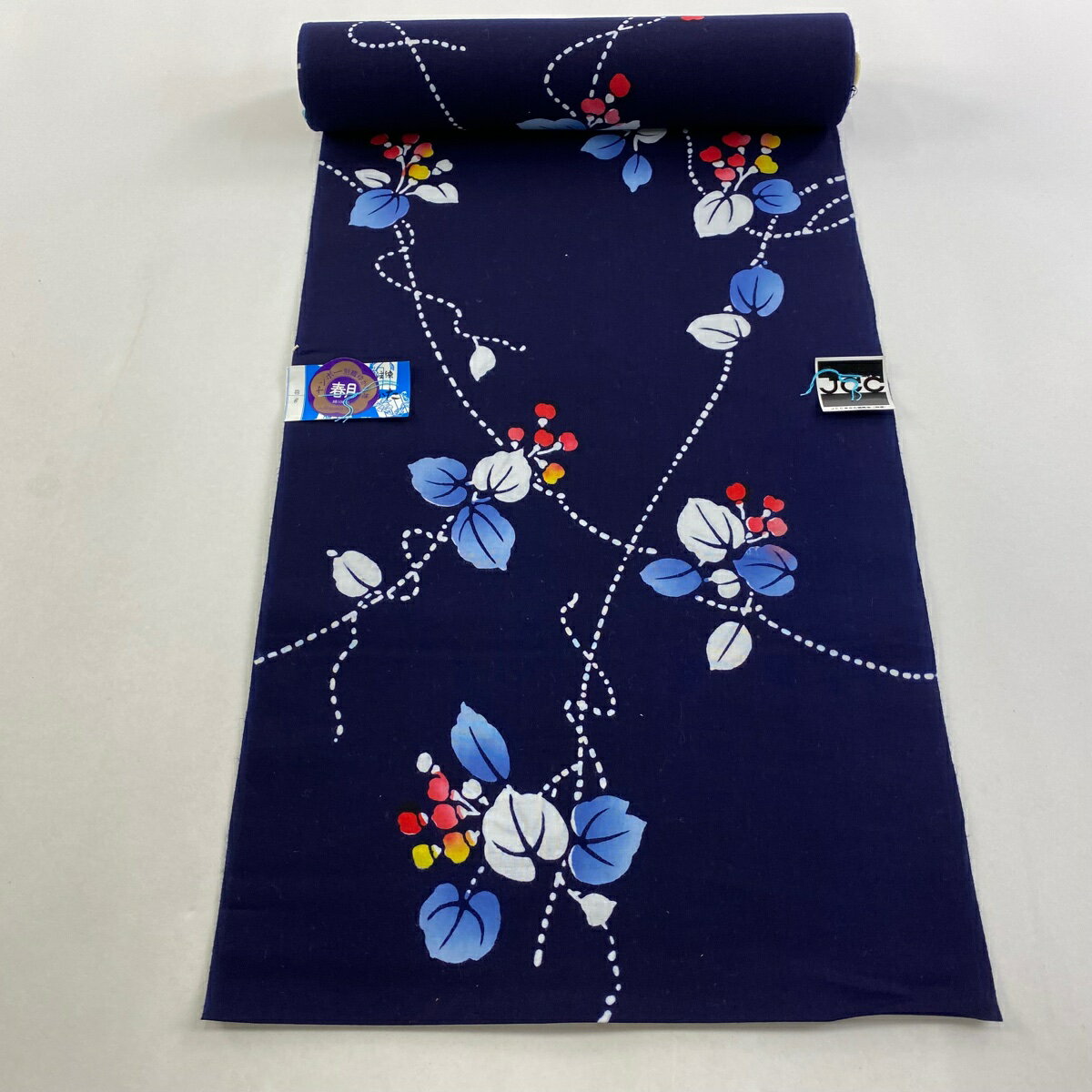 反物 優品 浴衣 草花 濃紺 綿 【中古】 msp50