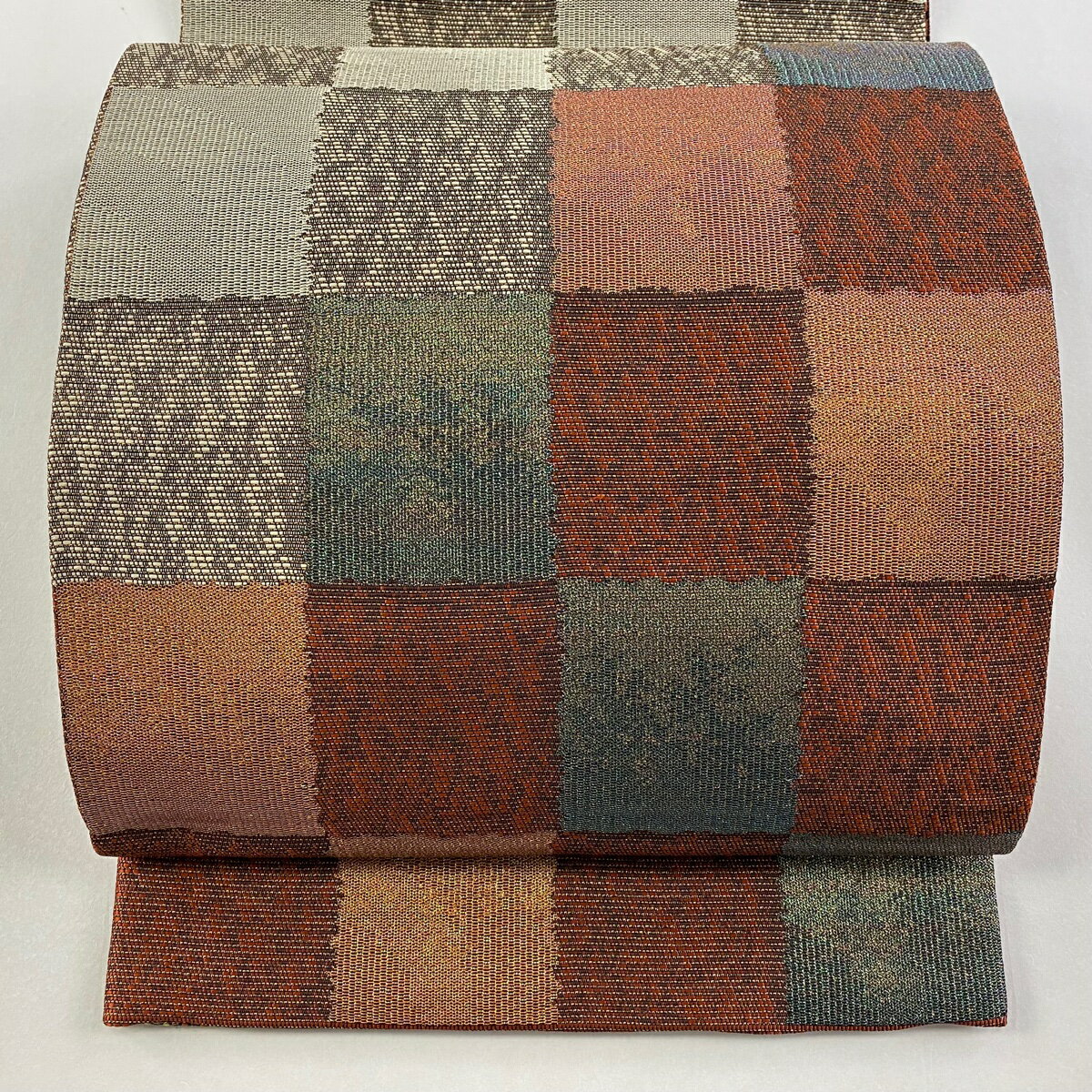 【美品】 袋名古屋帯 秀品 市松 箔 赤茶 正絹 【中古】