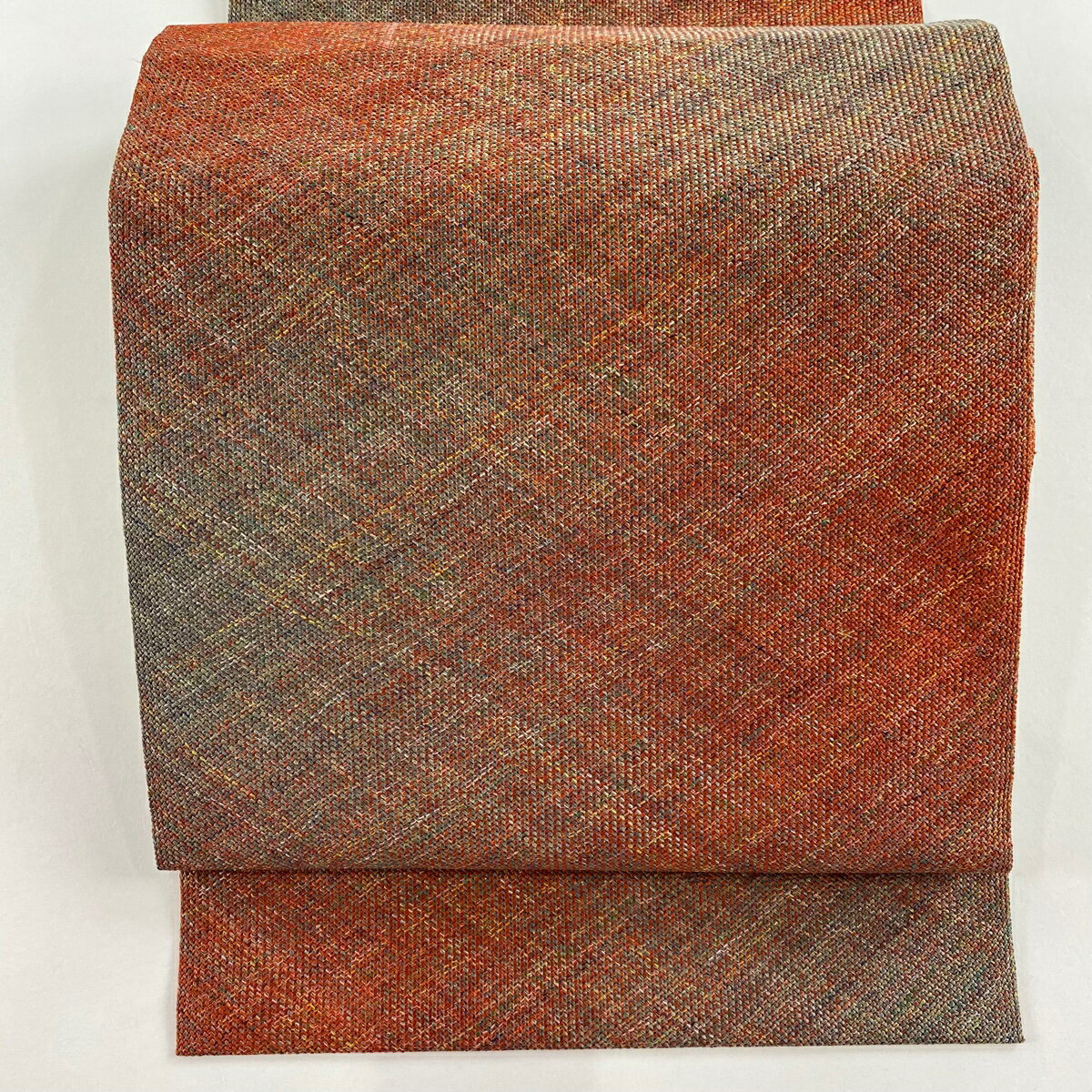 【美品】 名古屋帯 秀品 八寸名古屋帯 松葉仕立て ぼかし 金糸 茜色 正絹 【中古】