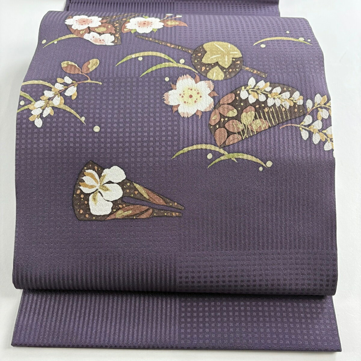袋名古屋帯 秀品 簪 桜 金彩 紫 正絹 【中古】