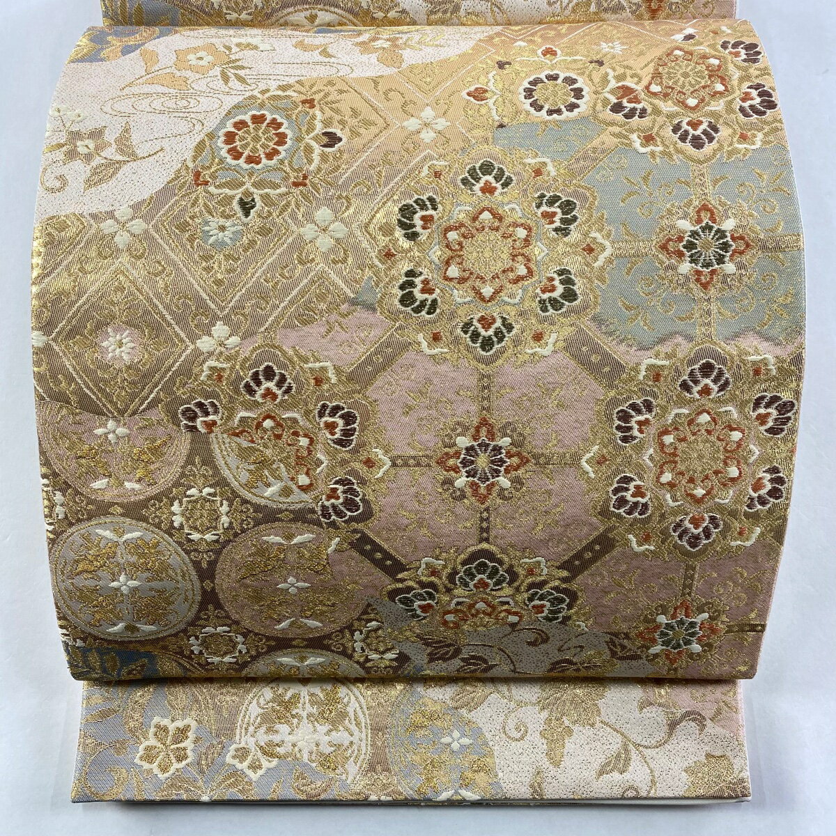 【美品】 袋帯 秀品 正倉院道長文 金糸 箔 金色 六通 正絹 【中古】