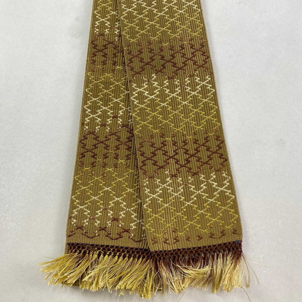 【美品】角帯 秀品 松皮菱 薄茶色 正絹 【中古】