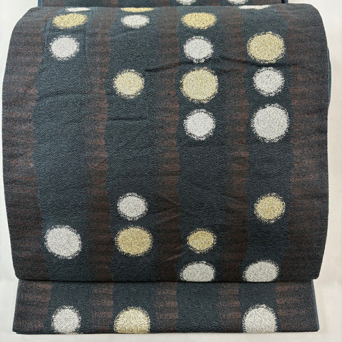 袋帯 名品 丸柄 箔 青緑 六通 正絹 【中古】