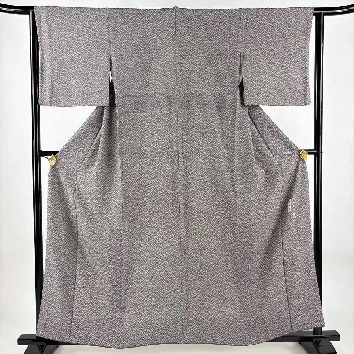 小紋 身丈157cm 裄丈64cm M 袷 落款あり 蟹 灰茶 正絹 秀品 【中古】