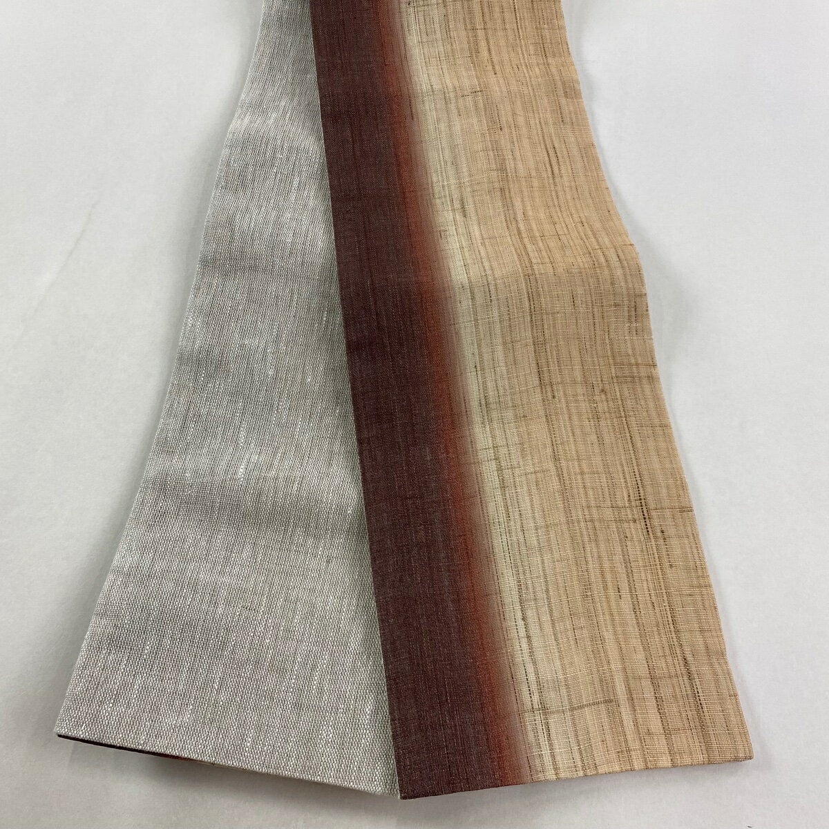 【美品】半幅帯 優品 縦ぼかし ベージュ 麻 【中古】