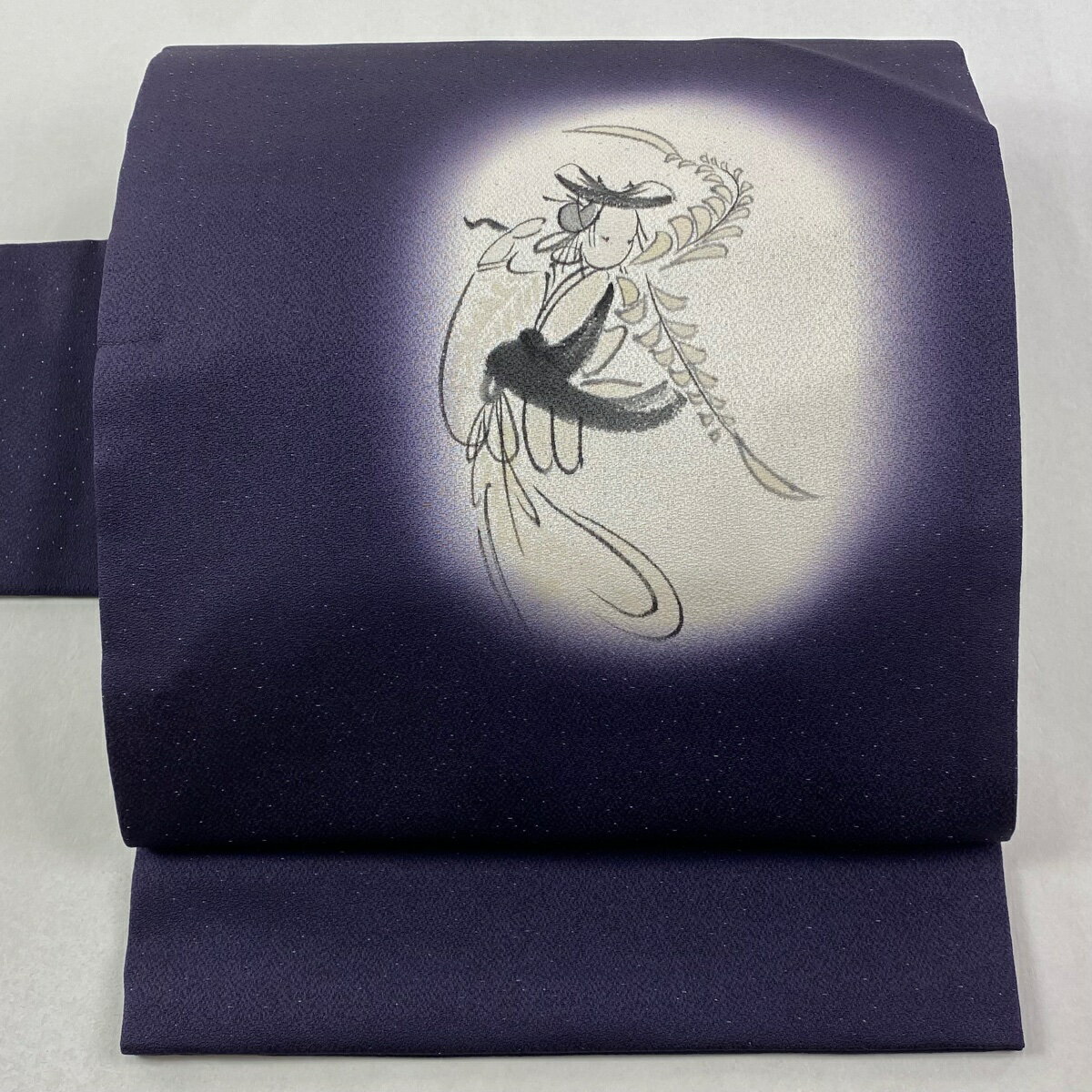 【美品】 名古屋帯 逸品 人物 草花 銀通し ぼかし 紫 正絹 【中古】