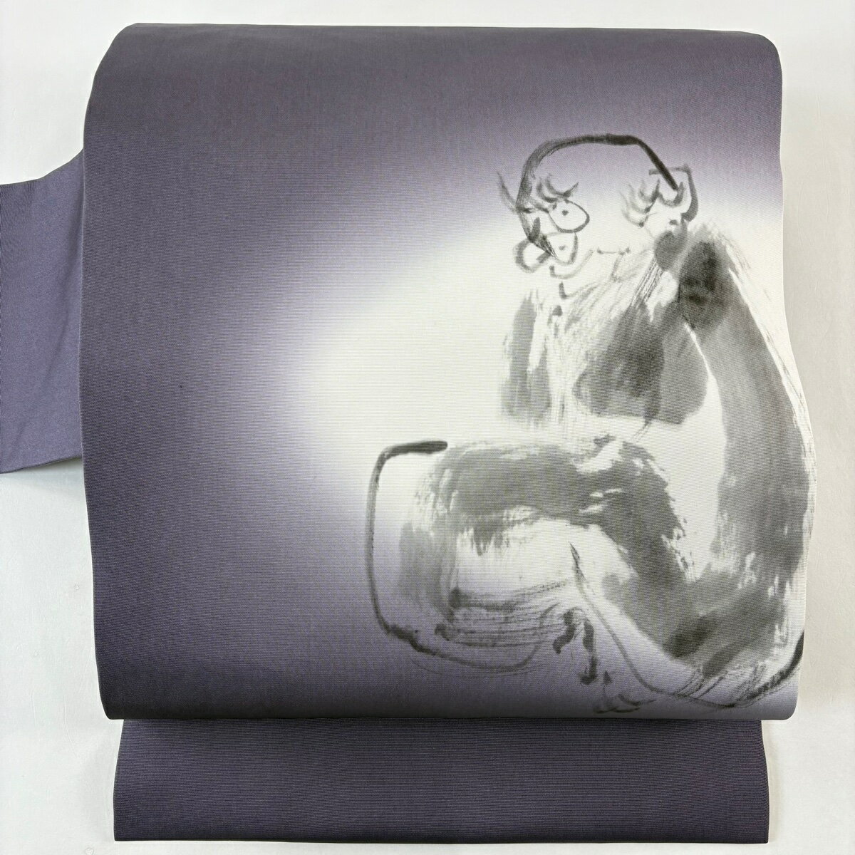 名古屋帯 秀品 人物 灰紫 正絹 【中古】