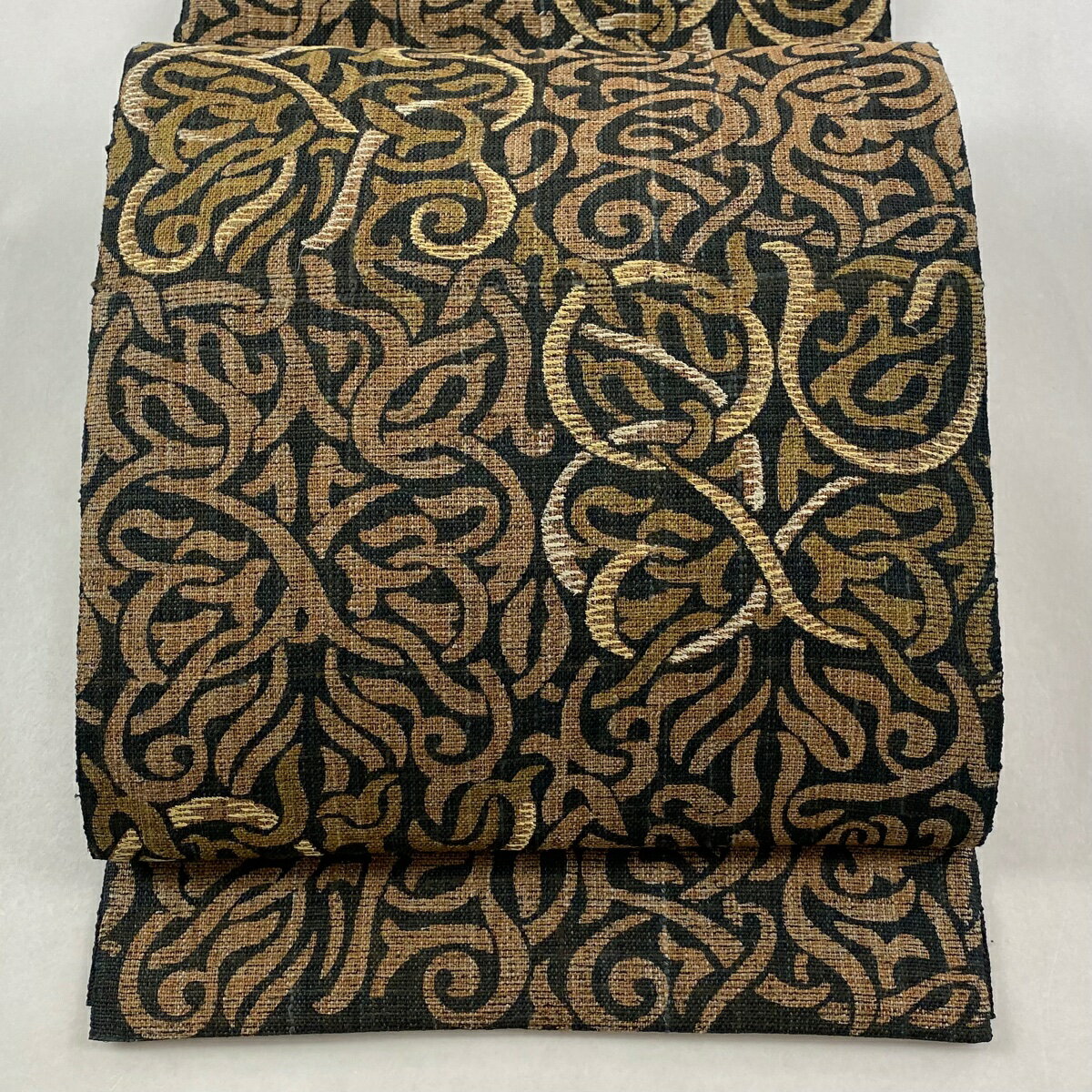 【美品】 名古屋帯 逸品 夏帯 幾何学 墨色 正絹 【中古】