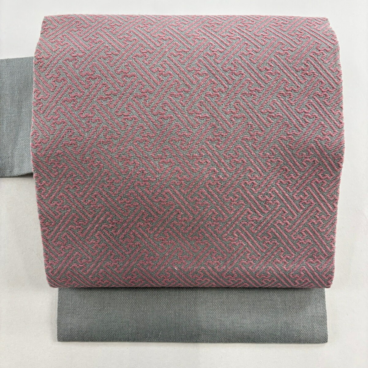 【美品】 名古屋帯 名品 紗綾型 青灰色 正絹 【中古】