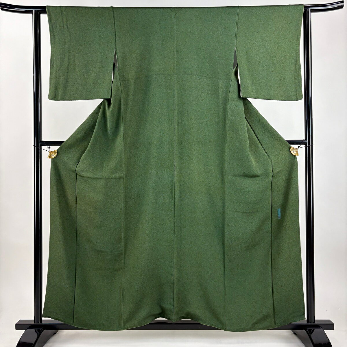 江戸小紋 身丈156.5cm 裄丈60.5cm S 袷 人間国宝 中村勇二郎 落款あり 鳳凰 花唐草 深緑 正絹 名品 【中古】