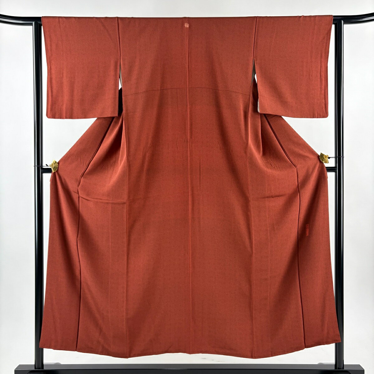 【美品】 江戸小紋 身丈152cm 裄丈62.5cm S 袷 人間国宝 中村勇二郎 落款あり 古代菊 赤茶 正絹 名品 一つ紋 【中古】