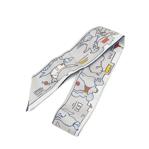 エルメス ツイリー パリジャンレシアン グリペール/ブルー/ジョーヌ シルク100%【中古】【送料無料】 エルメス ツイリー パリジャンレシアン グリペール/ブルー/ジョーヌ シルク100%【中古】【送料無料】