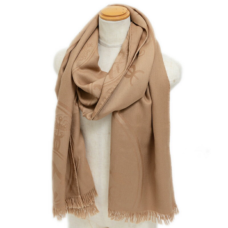 エルメス ニューリブリス ストール ショール カシミヤ/シルク ベージュ【中古】【送料無料】