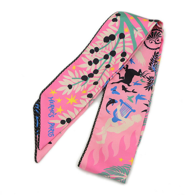 エルメス ツイリー バゲット スカーフ オルフェウスの魅力に誘われて ローズ/ブルー/ブラック【中古】..