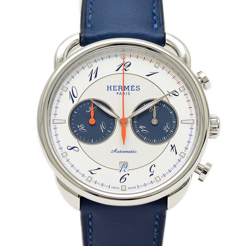 【未使用品】エルメス アルソー クロノグラフ シルバー文字盤 メンズ オートマ 革ベルト AR15.910【中古】【送料無料】