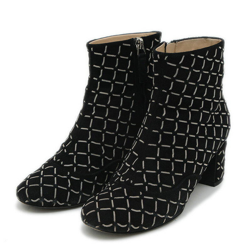 シャネル ショートブーツ マトラッセ チェーン スエード ブラック 36サイズ G31004【中古】【送料無料】