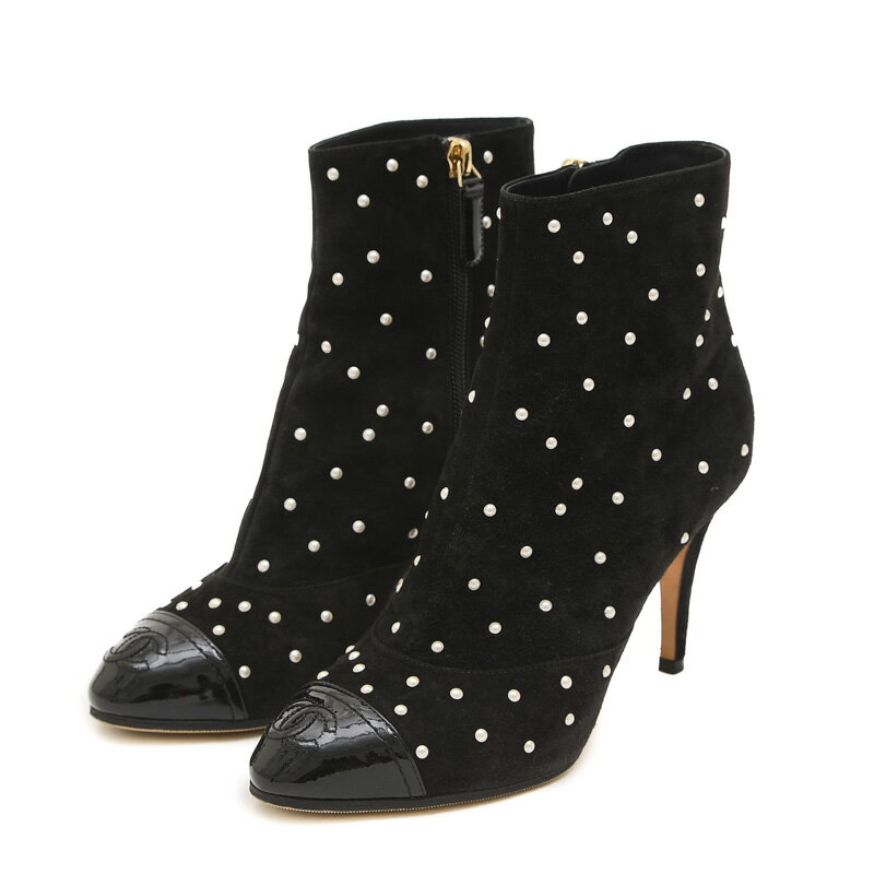 【中古】シャネルショートブーツスエ...