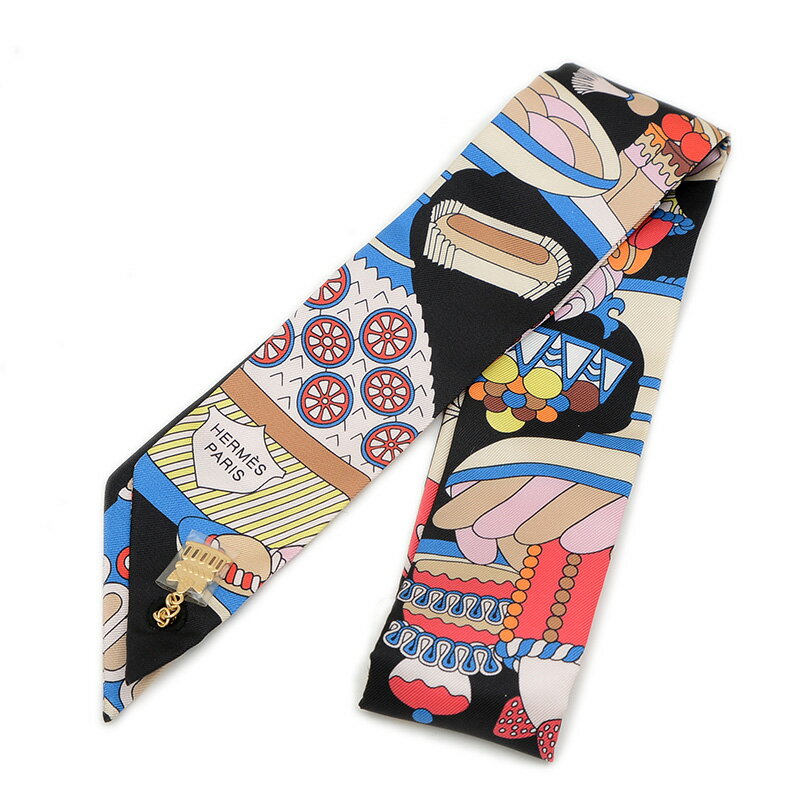 【未使用品】エルメス ツイリーチャーム スカーフ パティスリーフランセーズ シルク マルチカラー【中..