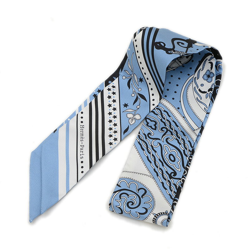 【未使用品】エルメス ツイリー アマゾンの祭典バンダナ ブルージーン/ホワイト/ブラック【中古】 BP ..