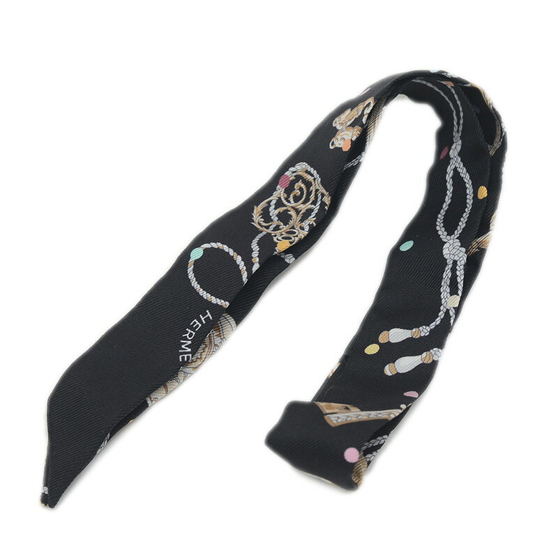 エルメス ツイリードール レ クレ ア ポア ブラック シルク100％【中古】 BP 【送料無料】