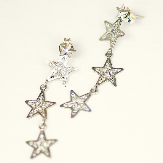 3連星の2wayピアス【送料無料】2-way Tri-Star Pierce earrings唐草スターを取り外して別のピアスに着けられる多用途ピアス 星空　宇宙　星座pi-10