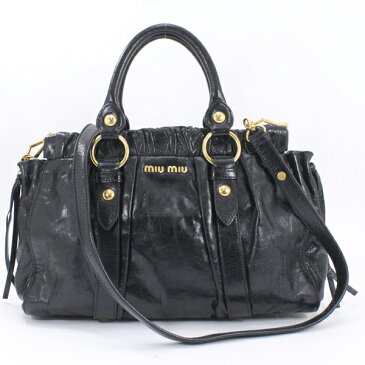良品 miumiu ミュウミュウ ヴィッテロ 光沢レザー 2way ハンドバッグ ショルダーバッグ 黒 RT0383【中古】