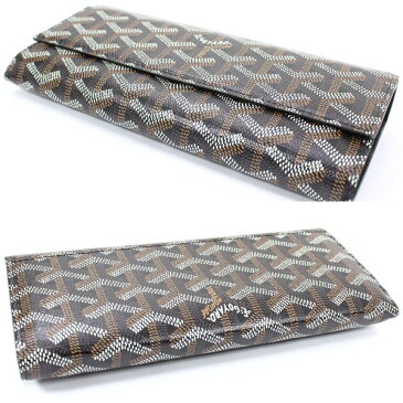 ゴヤール 長財布 黒 PVC ヴァレンヌ 二つ折り長財布 GOYARD ブラック レディース ファスナー小銭入れ仕切り付き 美品【中古】