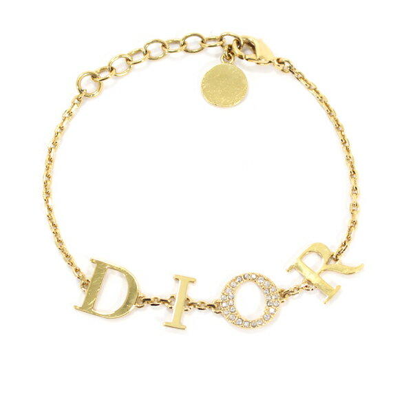 クリスチャン ディオール ブレスレット Dior ロゴ ラインストーン ゴールド メンズ レディース ジュエリー アクセサリー Christian Dior かわいい おしゃれ キラキラ チェーン ブレス 軽量 プレゼント【中古】