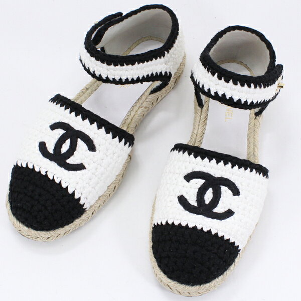 シャネル CHANEL CC フラット エスパドリーユ サイズ:37 #37 サンダル G38736 ホワイト ブラック 白黒 ココマーク ゴールド金具 レディース 婦人靴【中古】のサムネイル