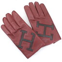 エルメス グローブ 手袋 レディース サイズ #8 小豆色 Hロゴ ラムスキン レザー 本革 裏シルク HERMES グローブ エレガント ファッションアイテム...