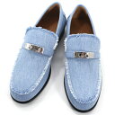 エルメス HERMES ローファー モカシン デスタン #37 サイズ37 デニム 青 ブルー ケリー金具 ケリーバックル シューズ 靴 レディース プレゼント...