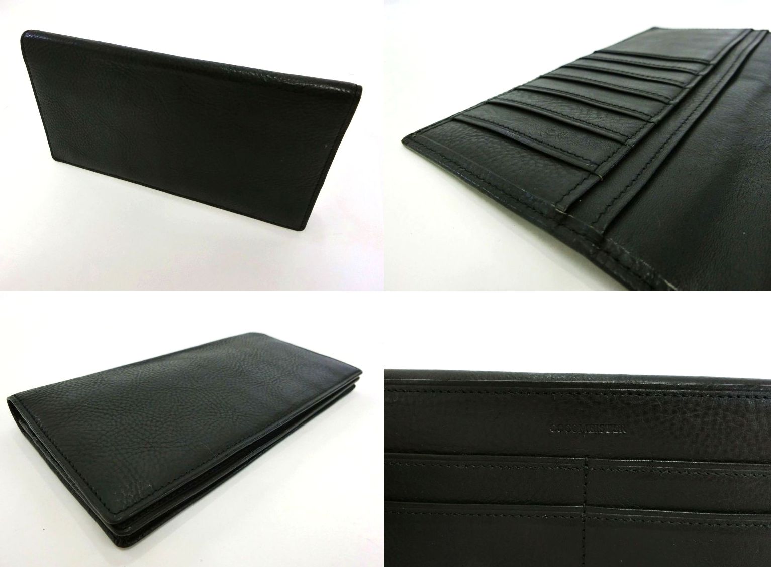 COCOMEISTER・ココマイスター 本革レザー 二つ折り長財布 小銭入れ付き 黒 ブラック ロングウォレット 収納多数 メンズ小物 ブランド 特価品 中古 送料無料 22-1004