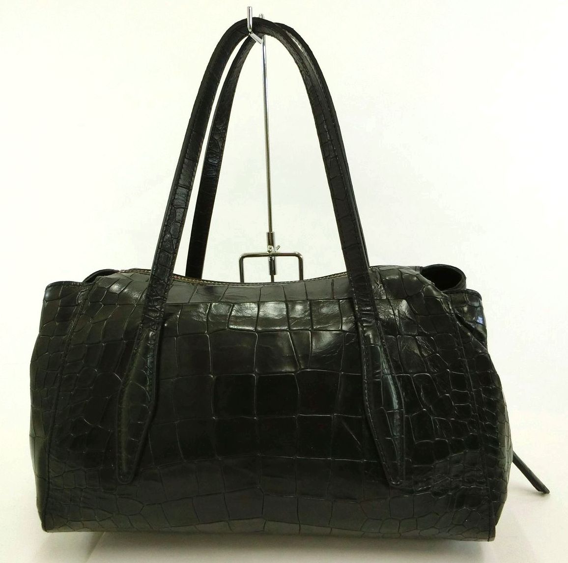 乐天商城 - GIANNI CHIARINI・ジャンニ キアリーニ 本革レザーハンドバッグ クロコ型 黒 ブラック レディース イタリア製 おしゃれ ブランド 美品 中古 送料無料 24-60070