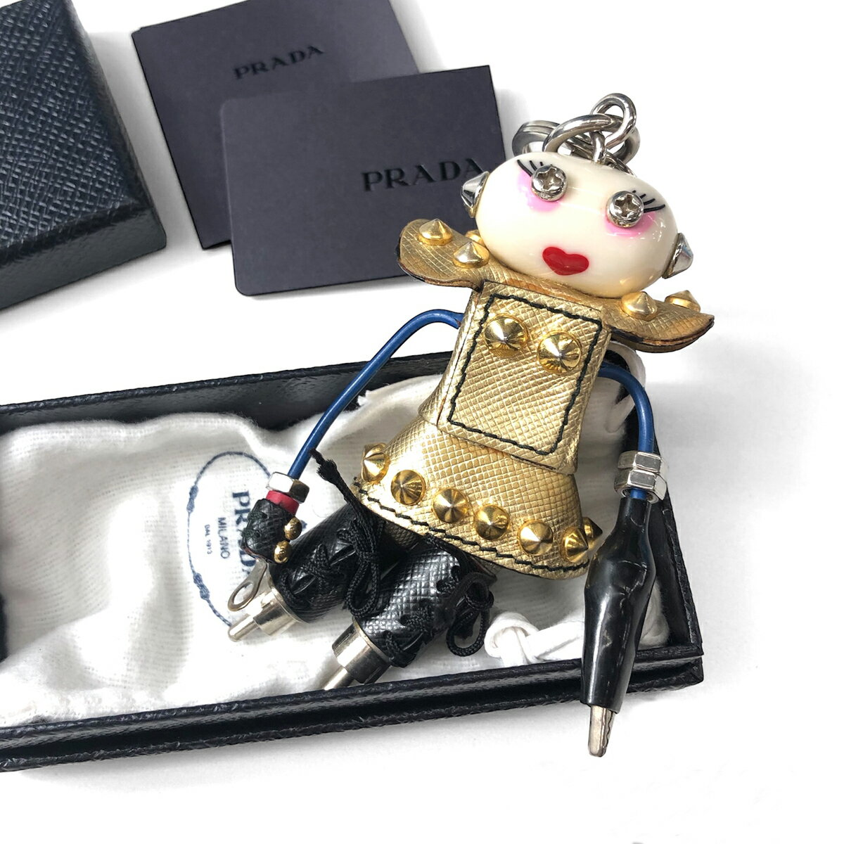 【中古】 プラダ ロボット キーホルダー キーリング チャーム ナンシー ゴールド ホワイト PRADA ★のサムネイル