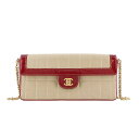 シャネル CHANEL チョコバー チェーンショルダーバッグ レザー/エナメル ベージュ/レッド ゴールド金具 バッグ 【中古】(4)