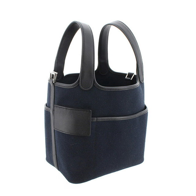 エルメス HERMES ピコタンロックPM 18 ハンドバッグ カーゴ キャンバス/スイフト ブルーマリン/黒 シルバー金具 U刻印 新品同様 バッグのサムネイル