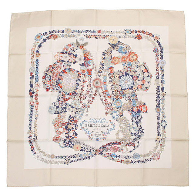 エルメス HERMES カレ90 スカーフ ブリッド ドゥ ガラ アン フルール ベージュ/白/マルチカラー 未使用 財布のサムネイル