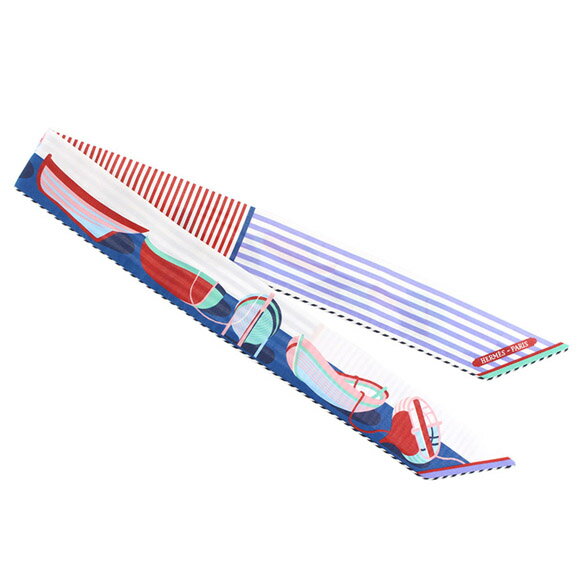 ☆☆ エルメス HERMES トゥイリー(ツイリー) ボート柄 コットン マリーン/ヴァイオレット/ルージュ 未使..