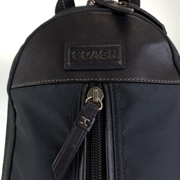 COACH コーチ ブラック ナイロン キャンバス レザー ボディバッグ 斜め掛け ショルダーバッグ at8-7【中古】