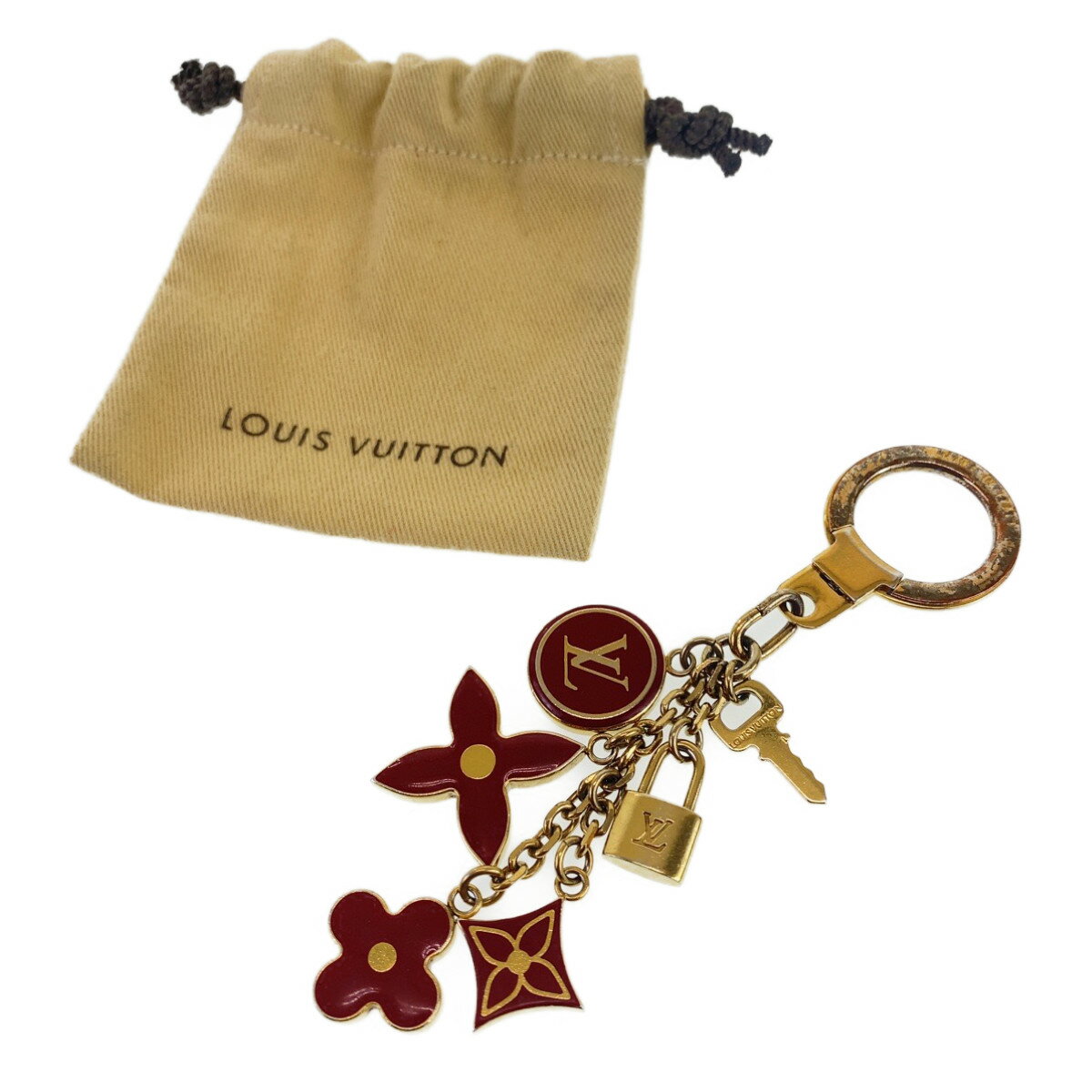 LOUIS VUITTON ルイヴィトン モノグラム ポルトクレ ゴールド ボルドー メタル キーホルダー キーリング キーチャーム 【中古】 レディース 304740