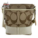 美品 COACH コーチ シグネチャー ベージュ ホワイト 白 ゴールド金具 キャンバス /レザー ショルダーバッグ ポシェット 斜め掛け可能 レディース 401952 【中古】