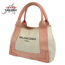 BALENCIAGA バレンシアガ ネイビーカバ XS ベージュ ピンク シルバー金具 キャンバス /レザー ハンドバッグ ショルダーバッグ レディース 402841 【中古】【中古】