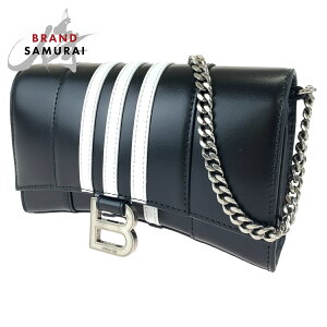 希少 新品未使用 BALENCIAGA バレンシアガ アディダス アワーグラス Hourglass Wallet On Chain ブラック 黒 ホワイト 白 レザー 2304BLSJJ BAL3145 ウォレットチェーン 斜め掛け レディース 405663 【中古】【中古】