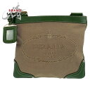 美品 PRADA プラダ ロゴジャガード 男女兼用 ベージュ グリーン シルバー金具 キャンバス /レザー 斜め掛け ショルダーバッグ メッセンジャーバッグ メ...