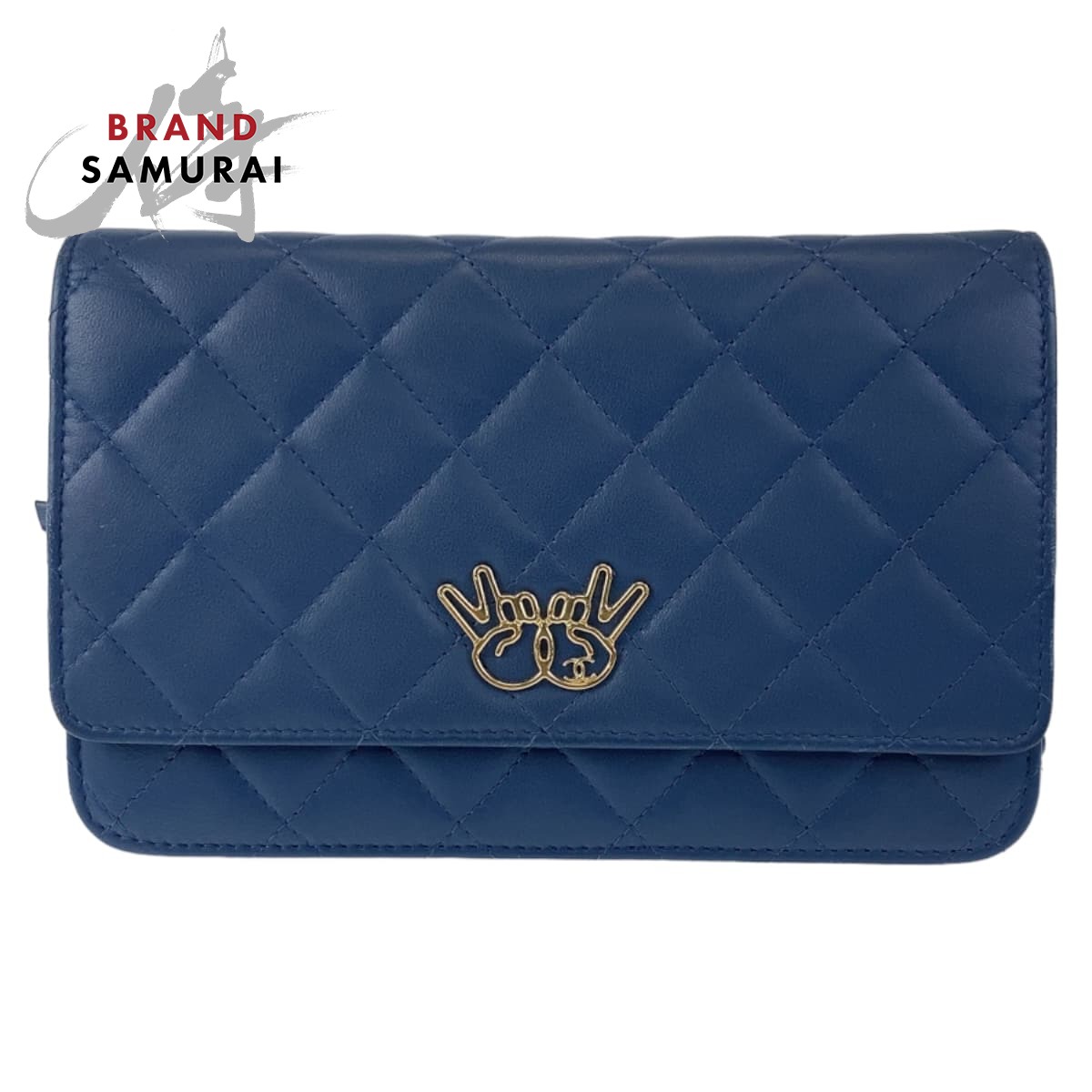 美品 CHANEL シャネル マトラッセ ダブルピース ココマーク ネイビー ゴールド金具 ラムスキン チェー..